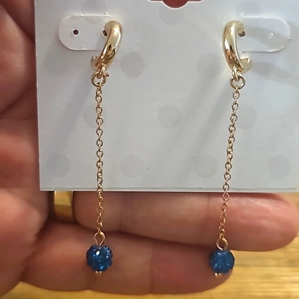 NWT Isaac Mizrahi NY Long Rhinestone Ball Huggie style Post Earrings